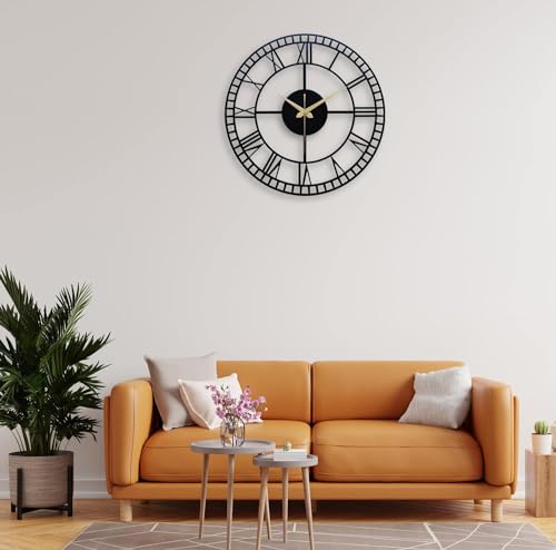 Image of Stylish Metal Analog Wall Clock for Living Room, Bedroom, Office, Kitchen, Home and Hall | Antique Fancy Big Size Modern Wall Watch for Home Decor (Style-3, 40CM)