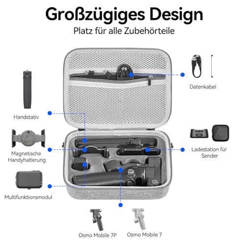 DJI Osmo Mobile 7P Tasche, Tragbare Aufbewahrung, PU Umhängetasche Aufbewahrung, Schutztasche, Robuste Umhängetasche Reisetasche für DJI Osmo Mobile 7/7P (Dunkelgrau)