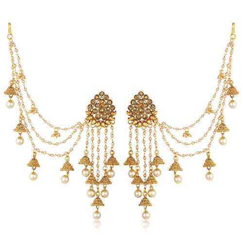 Image of Sukkhi Traditional Brass Gold Plated Wedding Jewellery Bahubali Inspired Long Chain Jhumki Earrings for Women