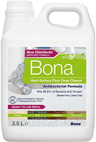 Bona Antibacterial Hard-Surface Floor Cleaner Liquid, 2.5 Litre Refill Bottle