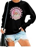 FAYALEQ Christmas Sweatshirt Women Christmas Candy Hoodie Merry Christmas Shirt Xmas Holiday Graphic Tops Black