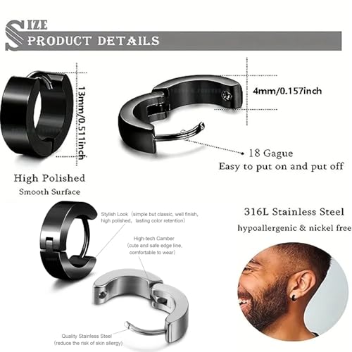 Image of Young & Forever Gift Stainless Steel Hoop Stud Earrings for Men and Boys