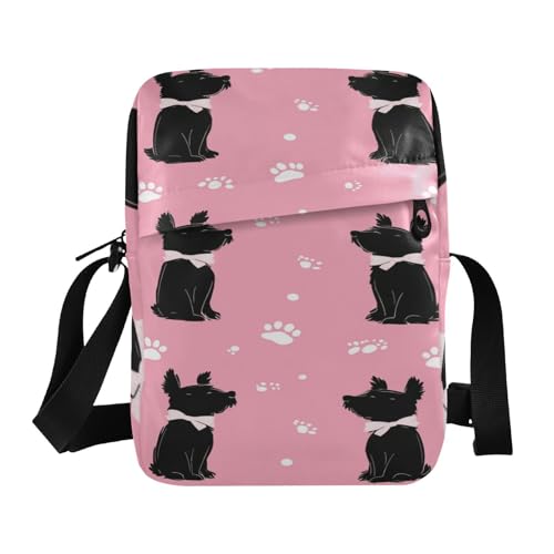 Black Scottish Terrier Paw Print men's messenger bag shoulder bags Casual Purse Cross Body Adjustable Strap for business business