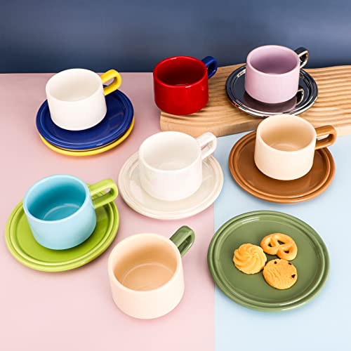 Veisky Contrasting Color Ceramic Coffee Cup Nordic Simple Afternoon Tea Cup Korean Coffee Cup And Saucer,8.4 Oz/250 Ml Ceramic Mug Set (Pearly) #TOP1