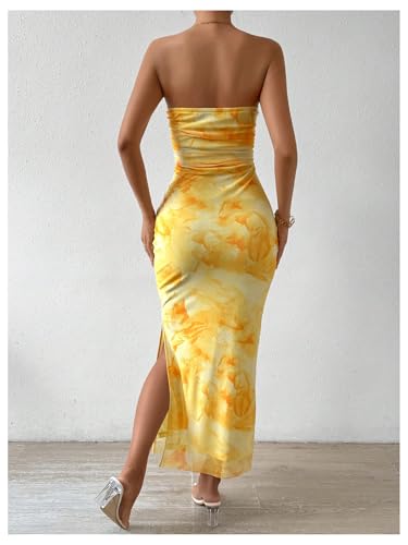 GORGLITTER Women's Floral Strapless Bodycon Wedding Guest Dress Vacation Summer Birthday Tropical Maxi Long Sun Dresses2