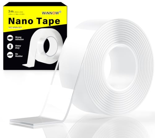 Double Sided Heavy Duty Extra Strong Adhesive Tape -Indoor/Outdoor Household Nano Tape Hanging Indoor/Outdoor Christmas Decorations, Lights, Garlands - Reusable and Damage-Free (1.18 inches x 10 feet)
