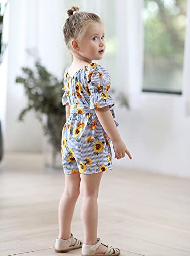 Younger Tree Kids Toddler Baby Girls Summer Outfit Off-Shoulder Sunflower Overall Romper Jumpsuit Short Trousers Clothes (Sunflower, 18-24 Months) #TOP6