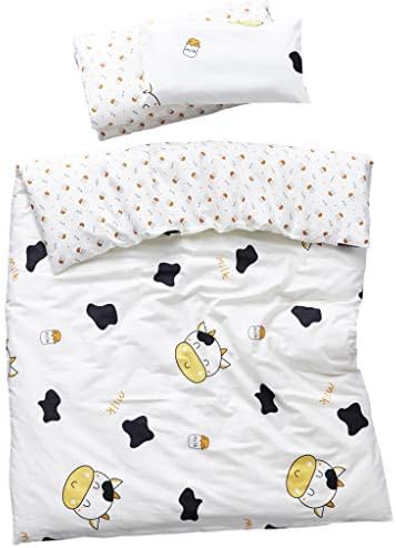 MEJU Cow Milk Bottle 100% Cotton Duvet Cover 43" X 59" + Pillowcase 13" X19" Bedding Set with Zipper Closure for Baby Toddler Boys Girls Crib Bed Decoration Gift