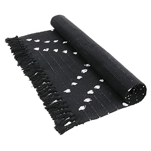 Haocoo Boho Bathroom Runner Rug 2’ X 4.3’ , Black Geometric Washable Woven Cotton Diamond Area Rug , Chic Moroccan Tribal Tassel Kitchen Rug ,Throw Floor Mat Carpet Decorative For Living Room Bedroom #TOP4