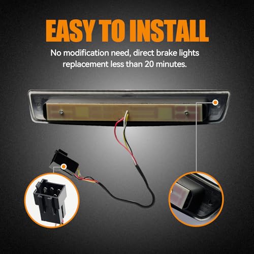 Image of Third 3rd Brake Light LED for 1994-2001 Dodge Ram 1500 /2500 /3500, High Mount Rear Brake Lights Assembly, Waterproof Center Cab Cargo Lamp Stop Light (Smoke)