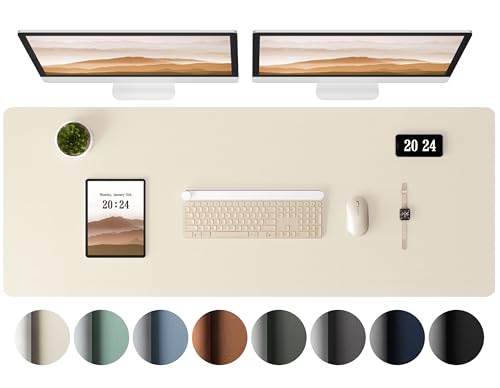 Aothia Leather Desk Pad Protector, Office Mat, Large Mouse Pad, Laptop Pad, Non-Slip PU Leather Blotter, Waterproof Writing Pad for Office and Home (Beige, 47" x 17")