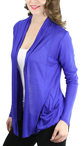Image of ToBeInStyle Womens Open Front Long Sleeve Lightweight Asymmetrical Draped Cardigan with Side Pockets