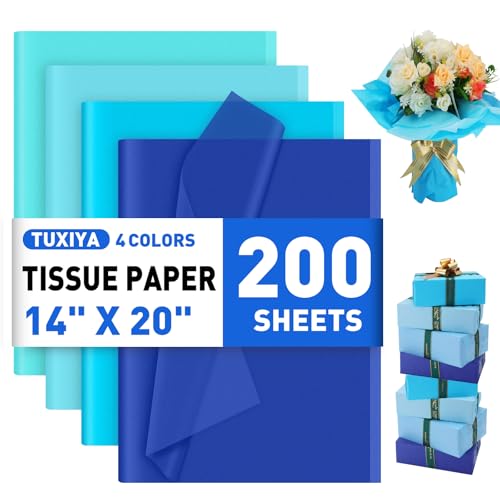 Image of TUXIYA 200 Pcs Blue Tissue Paper for Gift Bags,14 inchX20 inch Tissue Paper Bulk | Mixed Blue Tissue Paper for Packaging, Filler,Flower Crafts,Birthday,Wedding,Graduation DIY Crafts Holiday Flowers