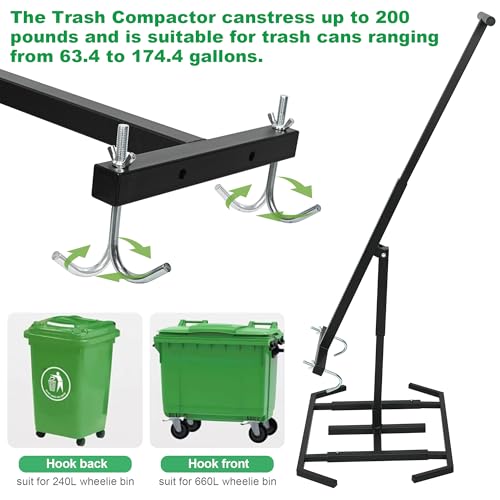 Heavy-Duty Trash Compactor Tool, Suitable for 240-660L Bins, Durable Waste Compression Tool with Comfortable Handle, Space-Saving Trash Can Press