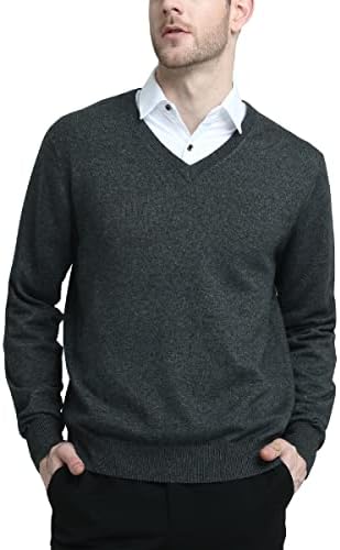 Kallspin Men's Big & Tall Sweaters Cashmere Wool Blended Relaxed Fit V Neck Pullover Sweater(Charcoal,2XL-Tall)