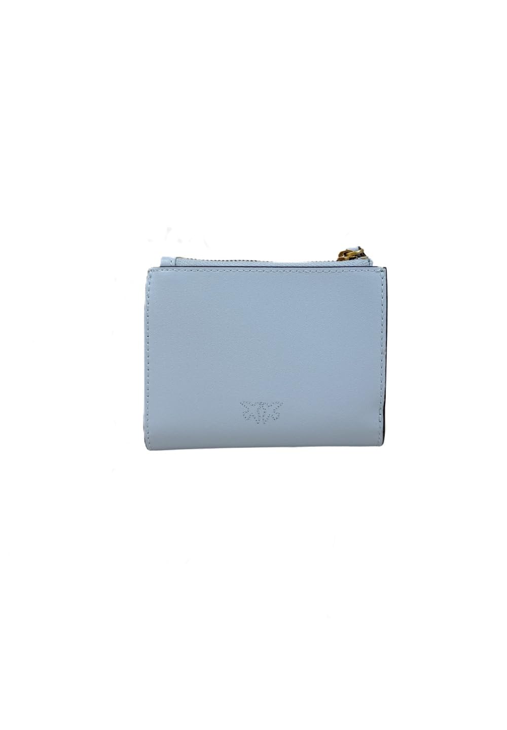 Pinko Portafoglio Donna in Pelle, Azzurro Celeste, Multi Purpose, Chiusura con Bottone, 6 Vani Portacarte, Portamonete Esterno, 9,5 x 9 x 3 cm, Galvanica Oro Antico