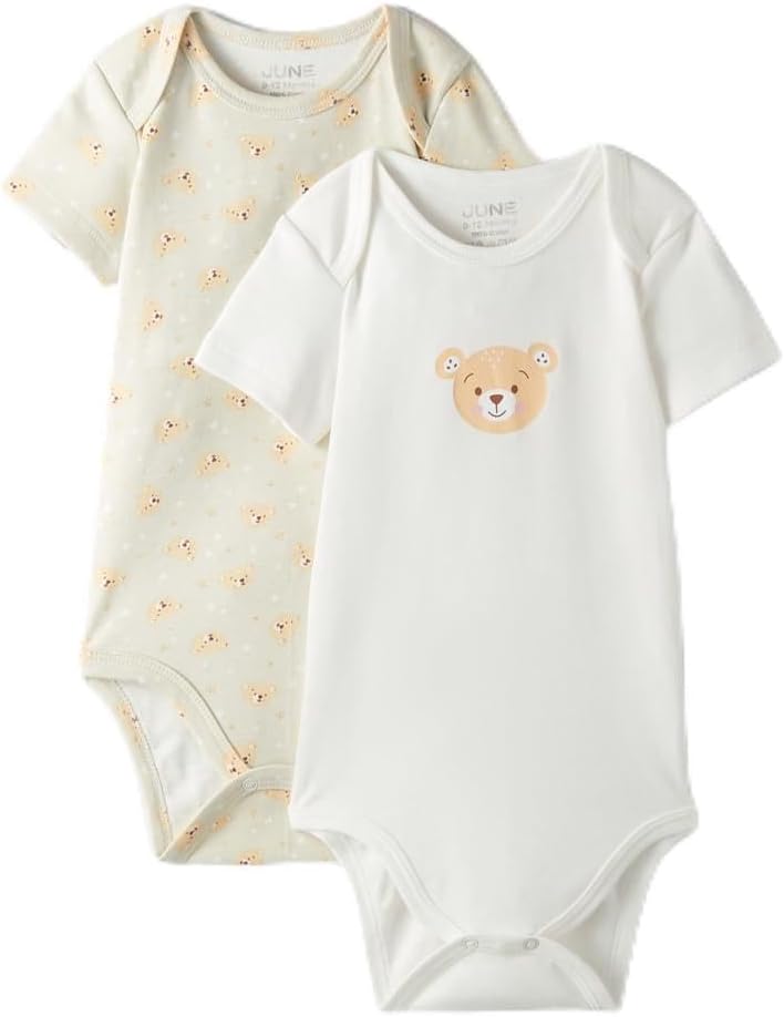 June Unisex Baby Pure Comfort 2-Piece Teddy Bear Patterned Short Sleeve Bodysuit Set, Gift For Babies, Comfortable Baby Clothes, Toddler T-Shirt