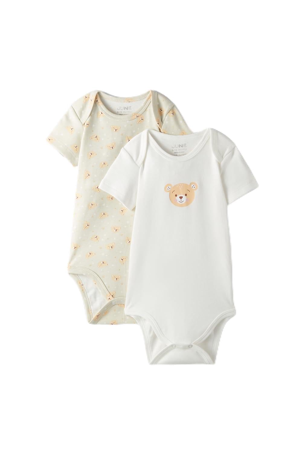 June Unisex Baby Pure Comfort 2-Piece Teddy Bear Patterned Short Sleeve Bodysuit Set, Gift For Babies, Comfortable Baby Clothes, Toddler T-Shirt