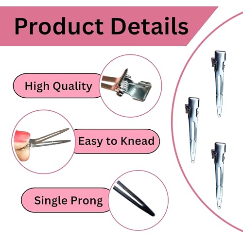 Image of ROSAURA (4.5 CM 50 Pcs) Alloy Steel Single Prong Alligator Hair Clips Base for DIY Hair Accessories, Barrette Hair Clips for Bow Making, Salon, and Hair Styling (Silver Sharp)