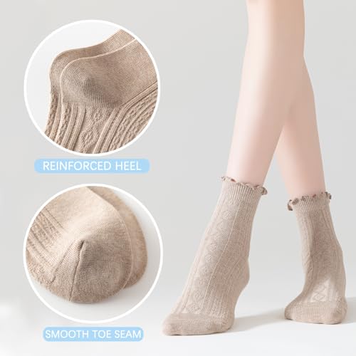 Mcool Mary Women's Ruffle Socks,Casual Ankle Breathable Cool Knit Cotton Cute Crew Frilly Sock 6 Pack3