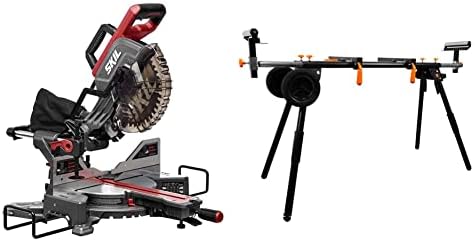 Skil 10" Dual Bevel Sliding Miter Saw - MS6305-00 & WEN MSA330 Collapsible Rolling Miter Saw Stand with 3 Onboard Outlets