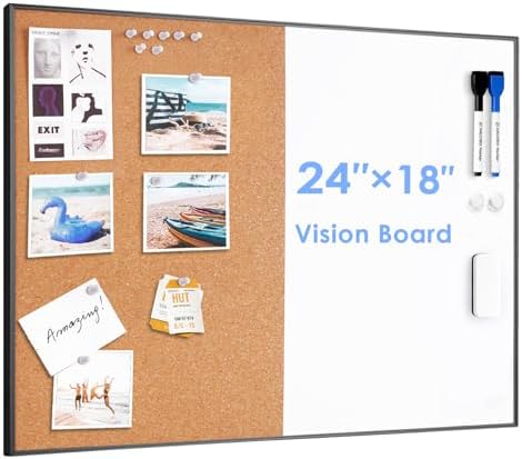 ARCOBIS Cork Board White Board Combo, 24 x 18 Inch Bulletin Board...