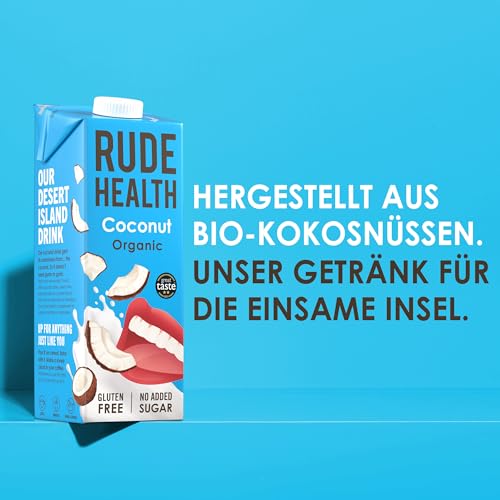 Rude Health 6 x 1 Liter Bio Kokosnussdrink, 100% natürliches Bio Getränk, laktosefrei, milchfrei und glutenfrei, ohne Zuckerzusatz, preisgekrönt, gesund und vegan, 100% recycelbare Verpackung