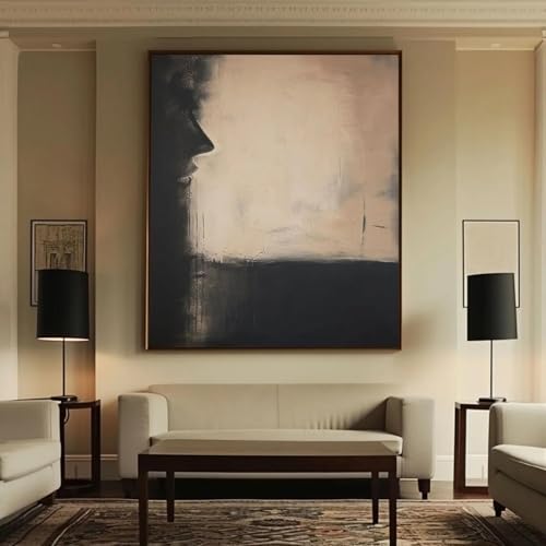 Pintura abstracta negro y beige Wabi-Sabi de 80x120cm para dar calidez a paredes vacías 4