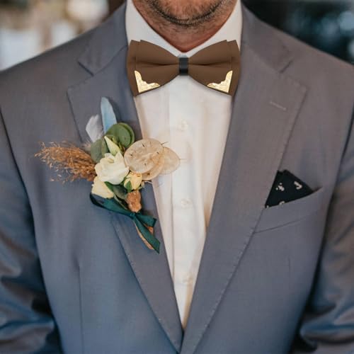 Image of Bow Ties for Men Women Metal Gold Bowtie, Pre Tied Mens Bow Tie Tuxedo Bowties Men for Prom Wedding Party