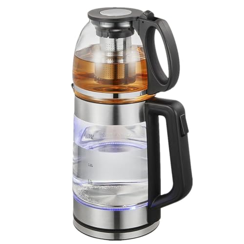 COYEUX 2 Tier Turkish Glass Teapot, with 360-degree Rotating Base, with Filter Spout, Electric Tea Kettle Samovar Style Self-filtering Tea Kettle