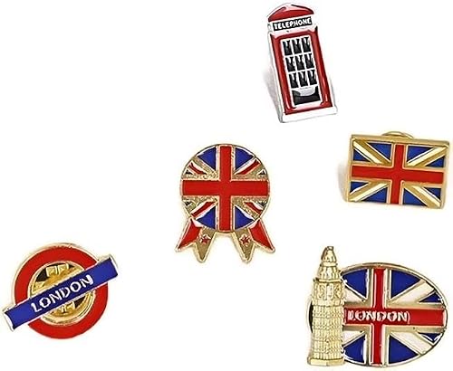 Lot de 5 épingles de drapeau britannique, épingles de construction britanniques, insigne souvenir de voyage pour cabine téléphonique Big Ben, Zinc, Sans pierre précieuse