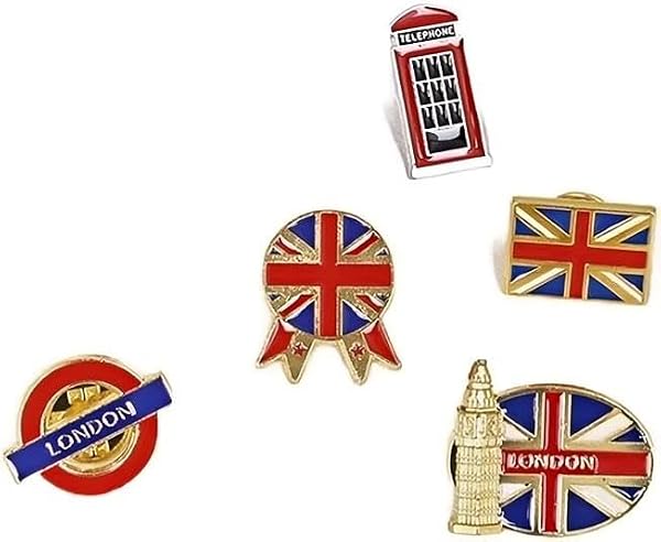 5 Pcs British Flag Enamel Pins, London Landmarks Alloy Lapel Pins, Big Ben Phone Booth Tourist Badge, London, British, Tourist Souvenirs by ZENRUIMING - Used condition - US$12.09