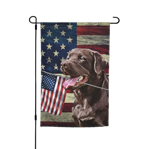 Patriotic Chocolate Labrador Lab Dog Retriever American Flag July Of 4th Garden Flag 12x18 Inch Double Sided Vertical Decoration Yard Small Flag For Outside Holiday Seasonal Outdoor