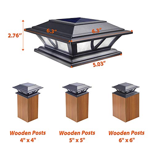 Siedinlar Solar Post Lights Outdoor 2 Modes LED Deck Fence Cap Light for 4x4 5x5 6x6 Posts Patio Garden Decoration Warm White/Cool White Lighting Black (2 Pack)