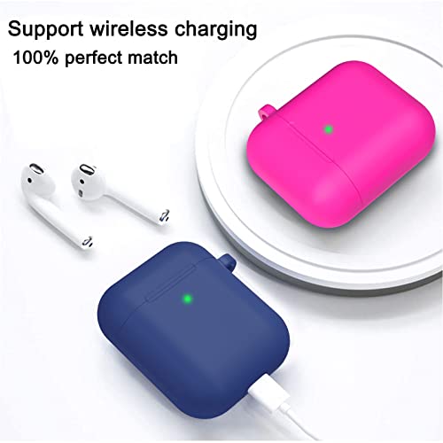 Compatible With Airpods Case Cover Silicone Protective Skin For Airpods Case 2&1 (2 Pack) Rose Red/Navy Blue #TOP3
