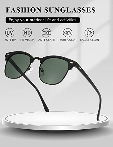 Image of AEVOGUE Polarized Semi Rimless Sunglasses for Men Women, Retro UV400 Sun Glasses for Driving Outdoor