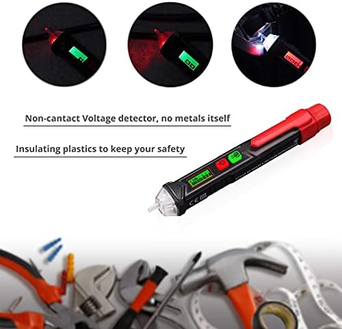 Neoteck Non-Contact AC Voltage Tester Pen with Adjustable Sensitivity 12V-1000V/48V-1000V, LCD Display, Buzzer Alarm, LED Flashlight, Live/Null Wire Judgment - Black
