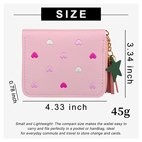 Womens Wallet with Zipper, PU Leather Women's Wallet with Card Slots, Credit Card Holder Small Wallet with Heart-embroidery Cute Wallet with Star Tassels Pendant2