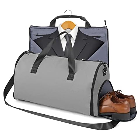 Goplus Carry on Garment Bag, Waterproof Travel Duffel Bag with Shoe Compartment, Light Gray, 2 in 1 Carry on Garment Bag With Shoe Compartment Cover