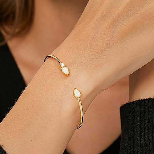 Lit Wall Opal Bangle Bracelet for Women 18K Gold Plated Adjustable Minimalist Gold Opal Bracelet Cuff Bracelet for Women2