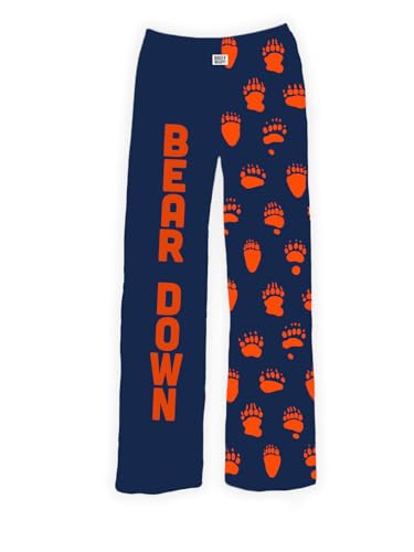 BRIEF INSANITY Chicago Football Pajama Pants - Bear Down Paw Print Pattern Football Pj Pants for Men and Women Loose Fit Loungewear with Elastic Waistband & Side Pockets Large