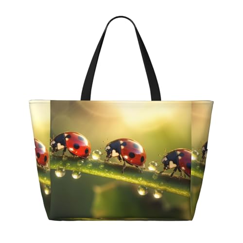 Ladybugs Beach Bag Water Drop Sun Pool Bag for Women Waterproof Large Travel Tote with Zipper Organizer for Swimming Vacation Essentials2