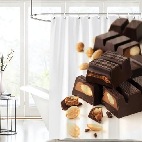Duschvorhange 180 x 180 Schokolade, 3D Duschvorhang Schokolade Badewanne Vorhang Anti Schimmel Wasserdicht Duschvorhänge Waschbare Badezimmer Gardinen mit 12 Haken v2120