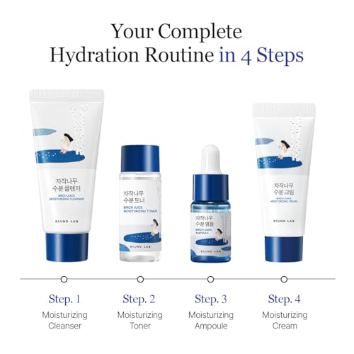 ROUND LAB Birch Juice Moisturizing Mini Kit, 4-Step Travel Size Skincare Set (Cleanser, Toner, Serum, Cream), Daily Skin Care Routine Trial Kit for Acne-Prone and Sensitive Skin, Stocking Stuffers - Image 4