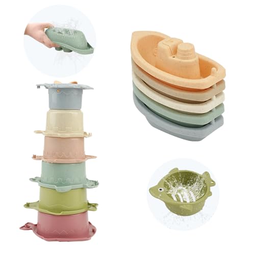 Image of Baby Bath Toys Floating Boats and Sea Animal Shapes Stackable Cups for Toddlers 1-3 | 11 PCS Mold Free Bathtub Toy for Infants 6-12 Months | No Mold Pool Toys Shower Toys for 1 2 3 Year Old