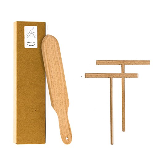 Nugilla Original Crepe Spreader and Spatula Set – 3 Pieces 10-inch Spatula | 4.7-inch Spreaders – Premium Beechwood for Crepe Pan Maker/Breakfast Pancakes