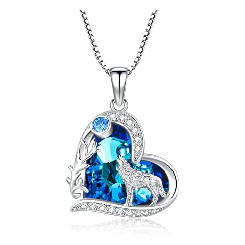 SOESON Wolf Necklace for Women, Wolf Crystal Pendant Heart Necklace Animal Necklace Jewellery Christmas Thanksgiving Gifts for Girls Cover