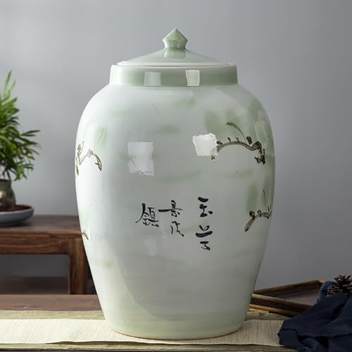Ceramic Rice Bucket Dispenser Large Rice Storage Container Rice Dispenser with Lids Cereals Grains Sealed Jar(Capacity 25kg)