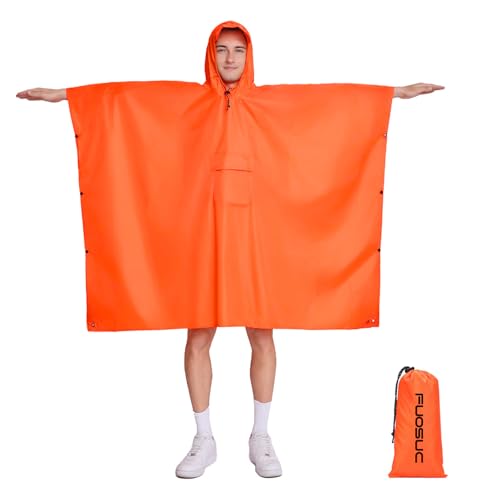 Image of Hooded Waterproof Raincoat, Unisex Outdoor Hiking Camping Mat and Small Tent