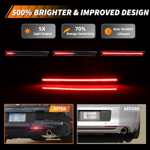 Image of Rear Bumper Reflector Compatible with Fo-rd Must-ang 2013 2014, [DOT] [IP67 Waterproof] Red LED Rear Bumper Reflector, Replace OEM #DR3Z15A448A, 1 Pair, Smoked Lens